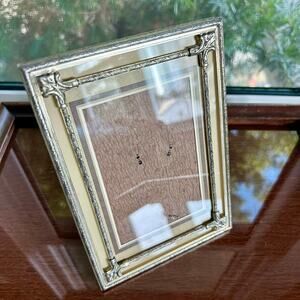 Ornate Silver Metal 5x7 Vintage Picture Frame w/ Painted Mat & Inner Border
